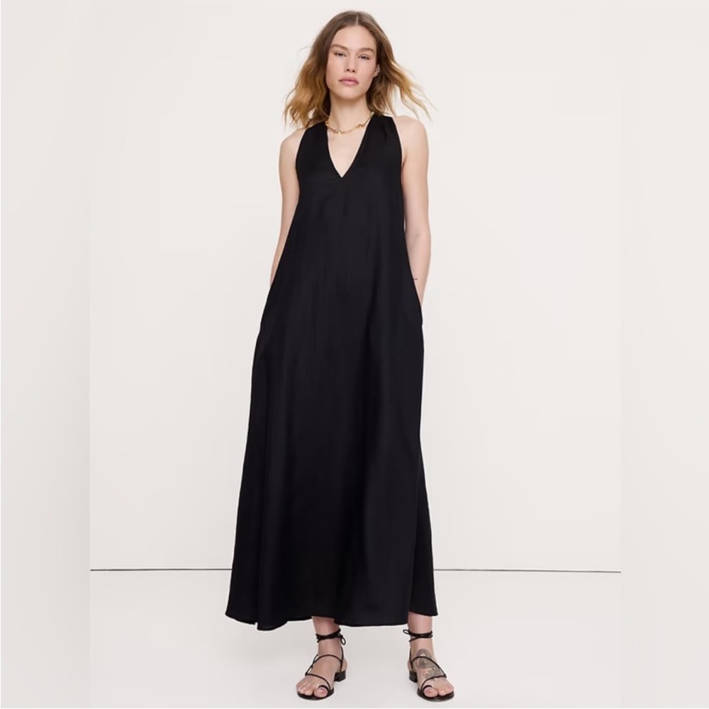 NWT! Banana Republic Black Linen Halter Maxi Dress - Size Large
